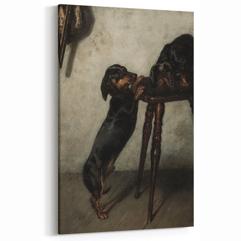 Dark Academia Wall Art - Vintage Gothic Dachshunds in a Shadowy Room
