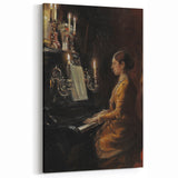Dark Academia Wall Art - Vintage Gothic Woman Playing Piano by Candlelight