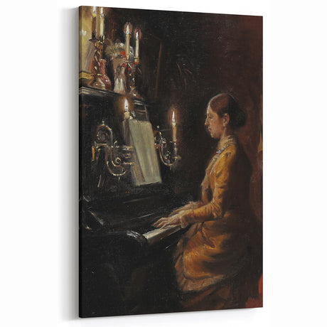 Dark Academia Wall Art - Vintage Gothic Woman Playing Piano by Candlelight
