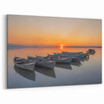 Mediterranean Sunset Wall Art - Serene Boats at Golden Hour Canvas
