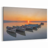Mediterranean Sunset Wall Art - Serene Boats at Golden Hour Canvas