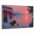 Mediterranean Sunset Wall Art - Charming Seaside Cottage at Dusk Canvas