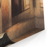Dark Academia Wall Art: Woman Reading in Shadowy Interior, Vintage Print