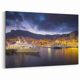 Monaco Framed Art - Illuminated Harbor at Twilight with Luxury Yachts