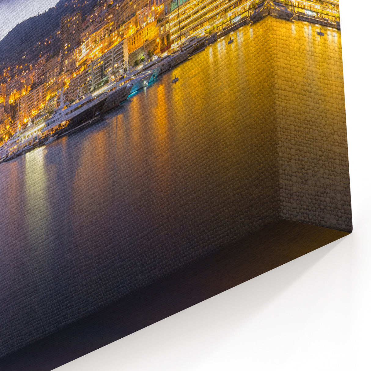 Monaco Framed Art - Illuminated Harbor at Twilight with Luxury Yachts
