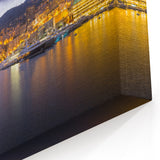Monaco Framed Art - Illuminated Harbor at Twilight with Luxury Yachts