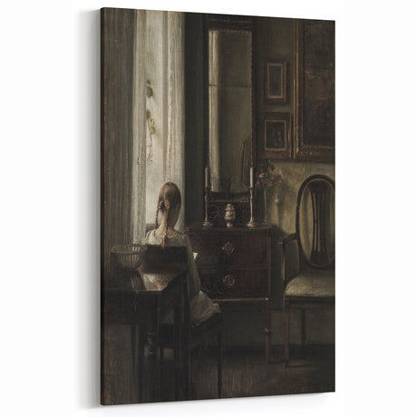 Dark Academia Wall Art-Girl in Study Room, Vintage Gothic Print
