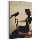 Dark Academia Wall Art: Woman with Raven in Silence, Gothic Print