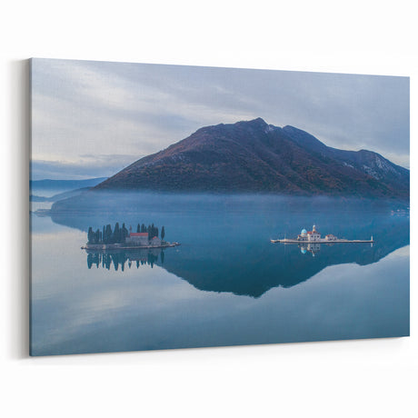 Montenegro Landscape Paintings - Misty Islands in the Bay of Kotor