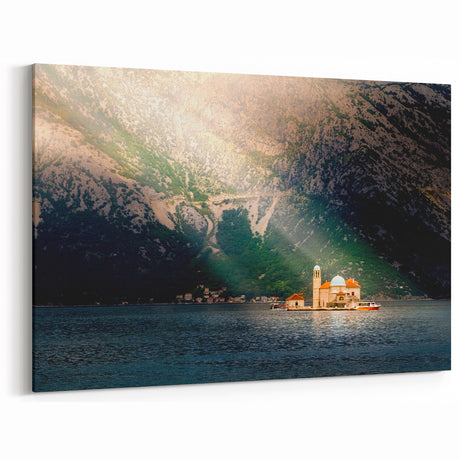 Montenegro Travel Art - Island Church in Dramatic Sunlight