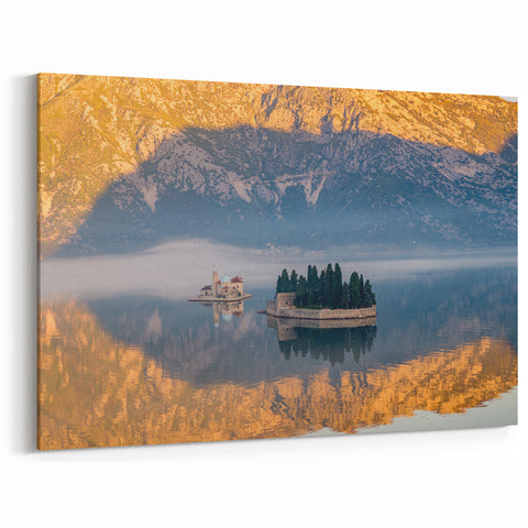 Montenegro Landscape Paintings - Reflections of Island Churches in Mist