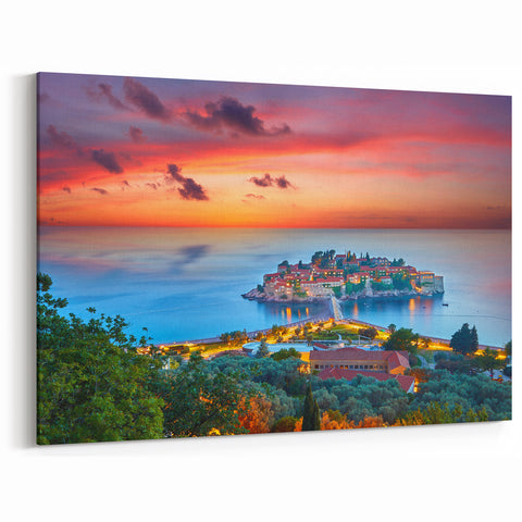 Montenegro Landscape Paintings – Sveti Stefan Island at Sunset