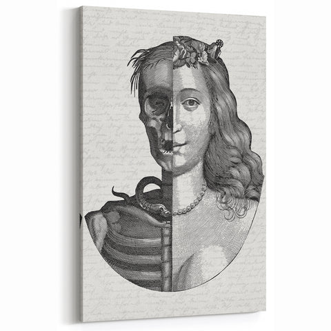 Gothic Wall Art | Half Skull, Half Woman Medieval Gothic Canvas Print