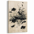 Dark Gothic Art: Mysterious Crows and Wolves in Vintage Gothic Print