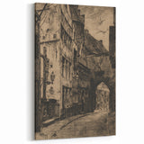 Gothic Wall Art: Medieval Street Scene in Vintage Architecture Print
