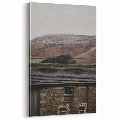 Rustic Wall Art - Stone Cottage and Rolling Hills for Farmhouse Decor