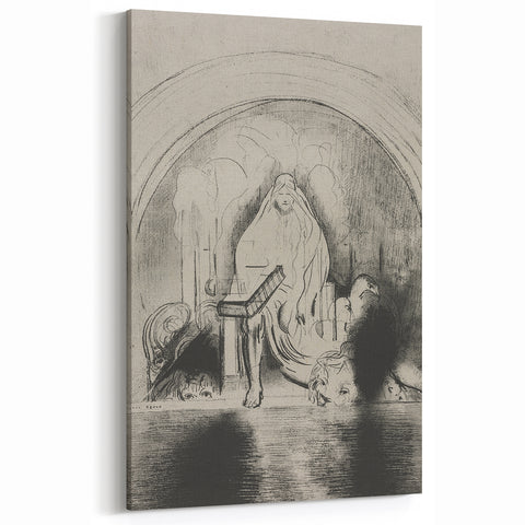 Gothic Wall Art: Mystical Veiled Figure in Vintage Gothic Sketch Design
