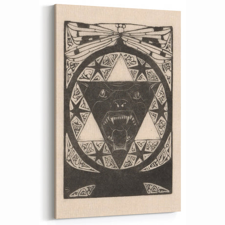 Gothic Wall Art: Fierce Panther with Geometric Symbols in Gothic Print