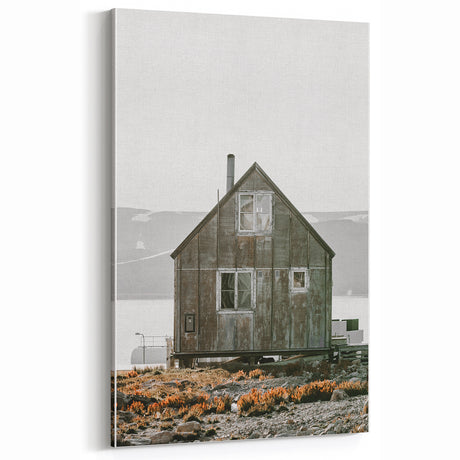 Rustic Wall Art - Weathered Wooden Cabin for Vintage Farmhouse Decor
