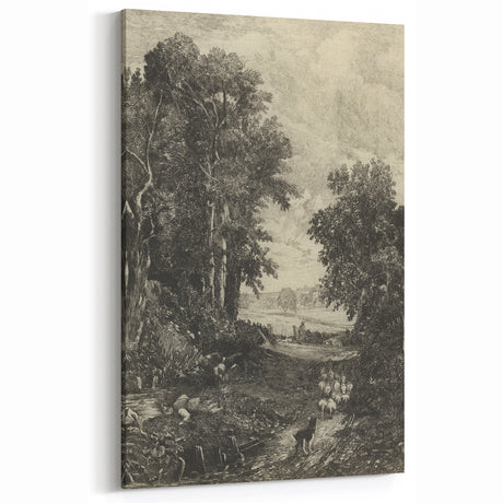 Gothic Wall Art - Vintage Landscape with Trees and Sheep in Dark Decor Style