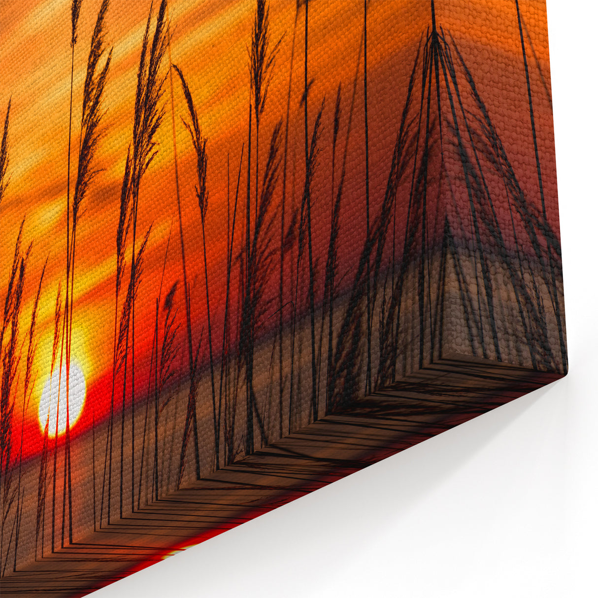 Chesapeake Bay Rolled Canvas - Fiery Sunset Through Grass Scenic Art