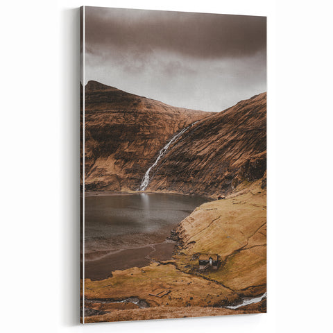 Rustic Wall Art - Mountain Waterfall and Cabin for Farmhouse Decor