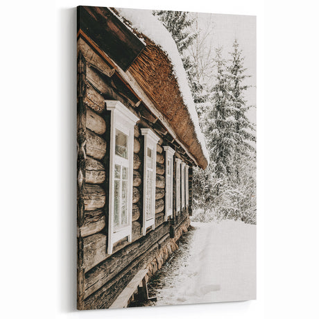 Rustic Farmhouse Decor – Snowy Cabin Wall Art for Country Style Homes