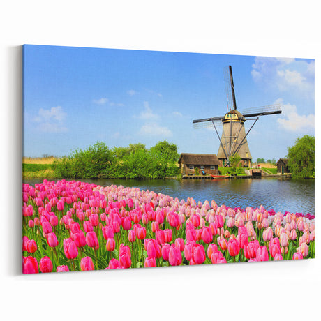 Tulip Field Artwork - Windmill Wall Art in the Dutch Countryside
