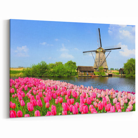 Tulip Field Artwork - Windmill Wall Art in the Dutch Countryside