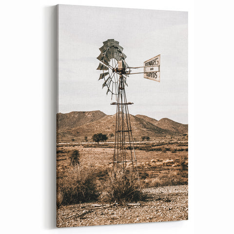 Farmhouse Wall Art – Rustic Windmill in Desert Landscape for Country Decor