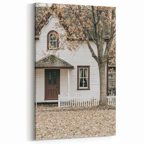 Farmhouse Wall Art – Cozy Cottage with Picket Fence for Rustic Decor