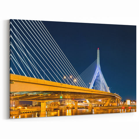 Boston Zakim Bridge Reflection – Massachusetts Night Cityscape Art