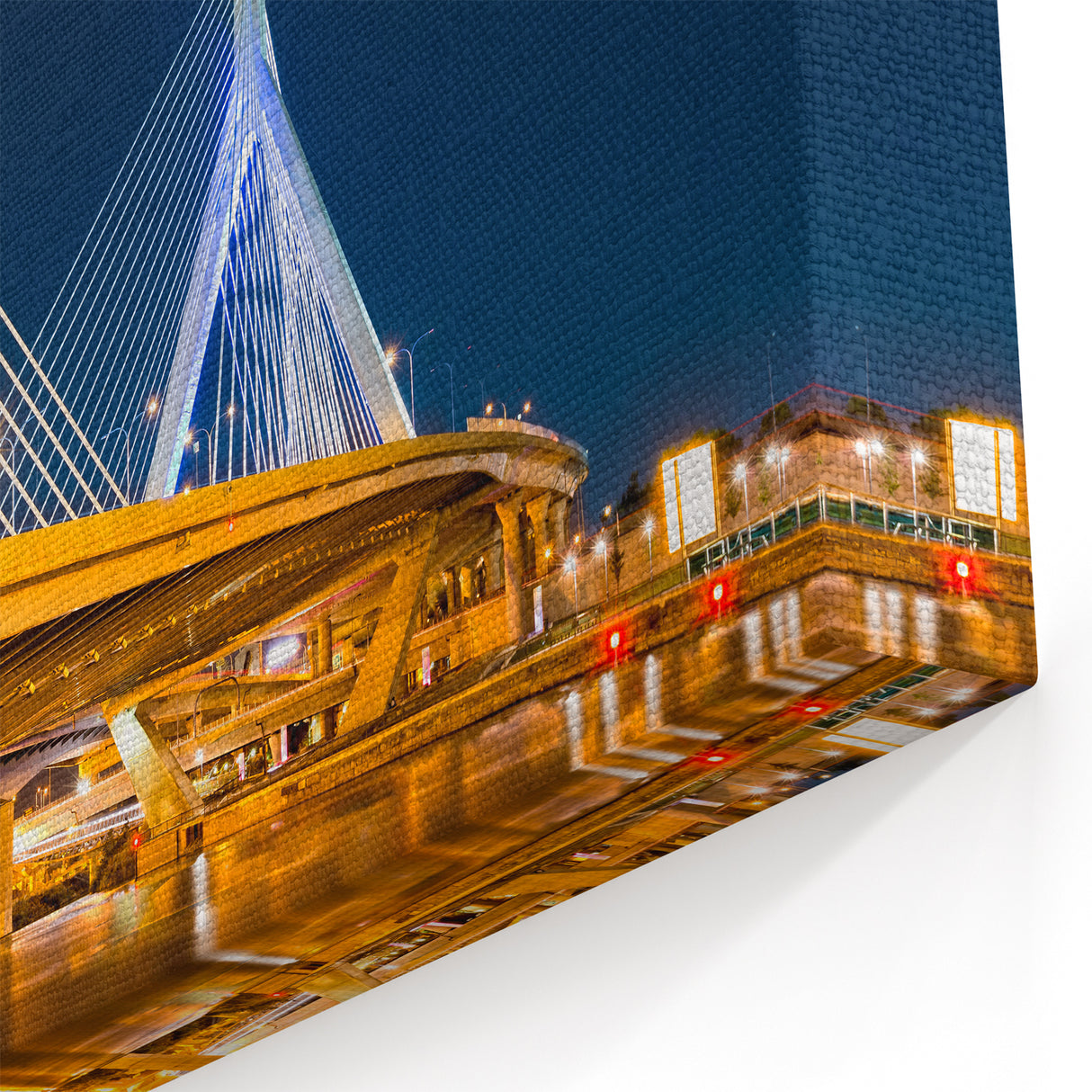 Boston Zakim Bridge Reflection – Massachusetts Night Cityscape Art