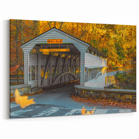 Pennsylvania Landscape Art - Rustic Covered Bridge in Autumn Canvas Print
