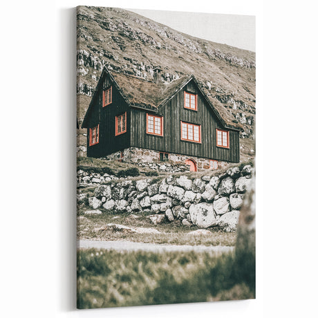 Farmhouse Wall Art: Rustic Stone Cottage in the Hills, Vintage Decor