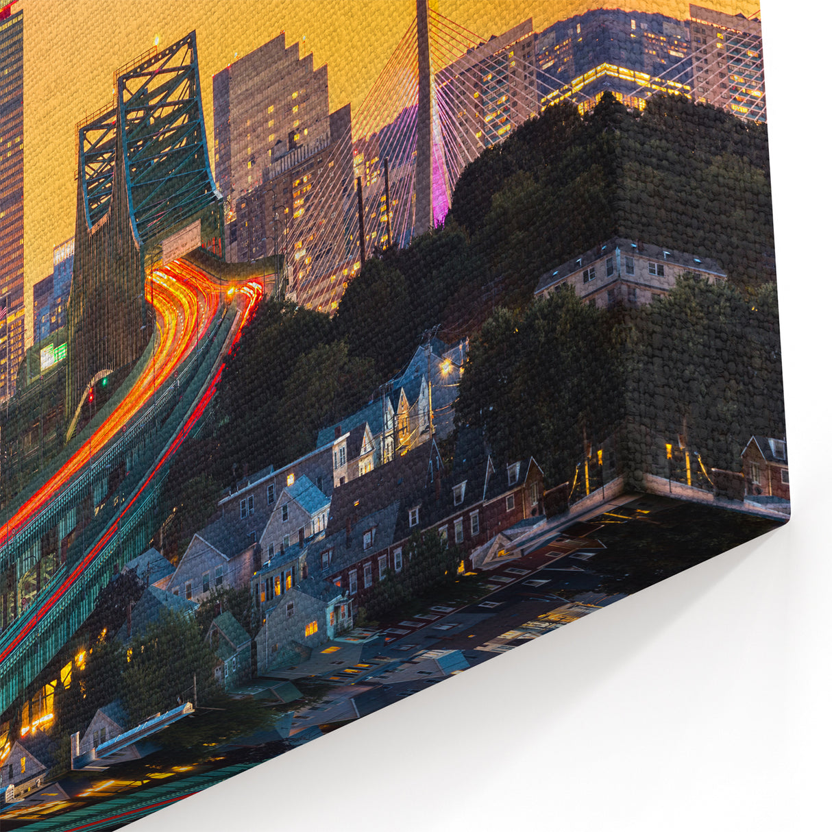 Boston Sunset Cityscape – Massachusetts Skyline and Bridge Wall Art