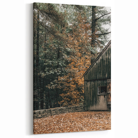 Farmhouse Wall Art: Rustic Shed with Autumn Foliage, Vintage Decor