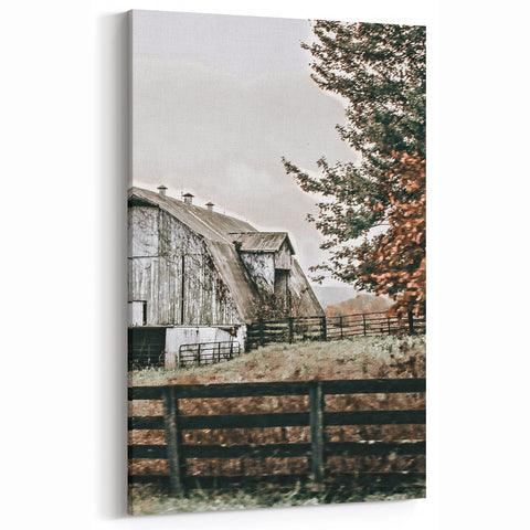 Farmhouse Wall Art: Weathered Barn and Autumn Tree, Rustic Country Decor