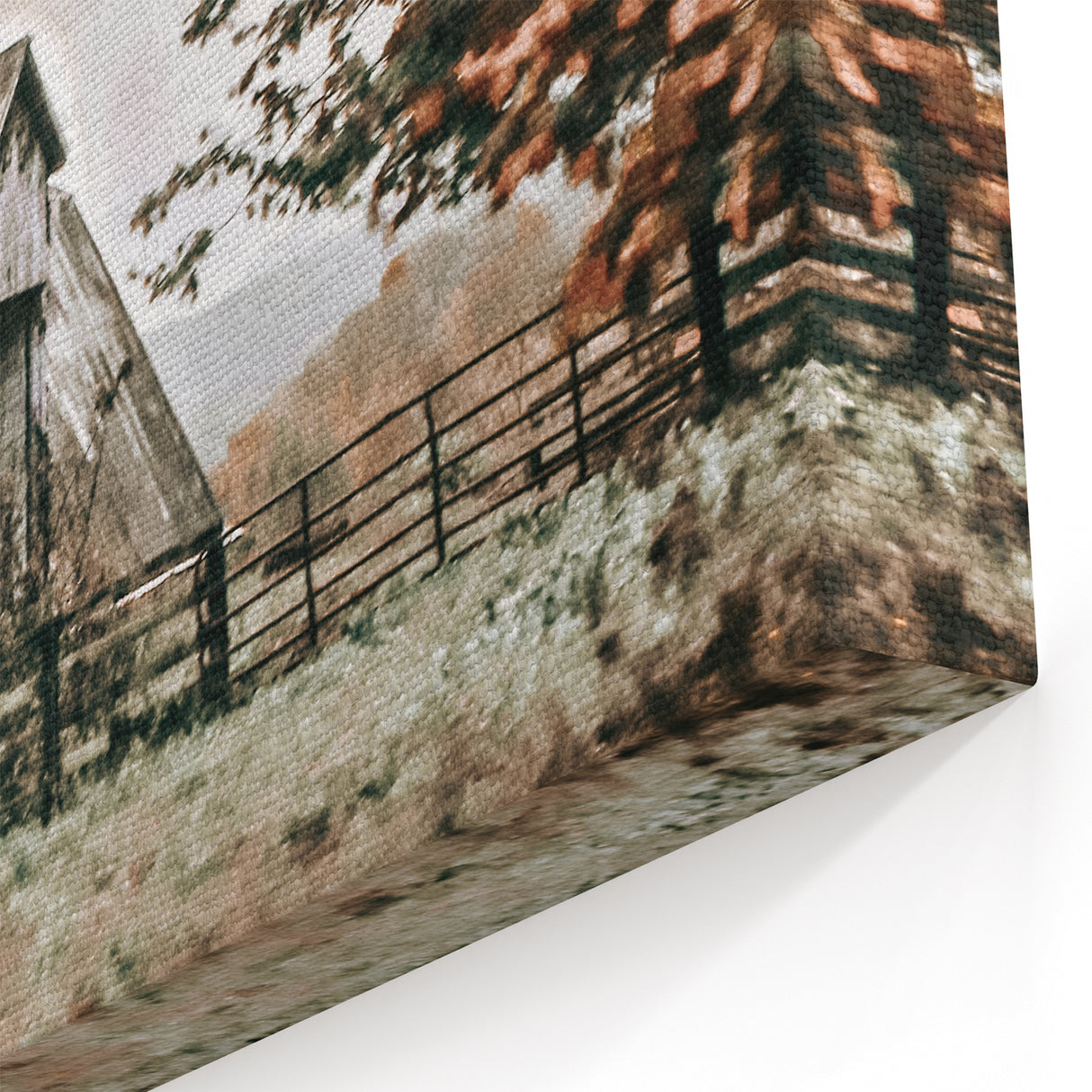 Farmhouse Wall Art: Weathered Barn and Autumn Tree, Rustic Country Decor
