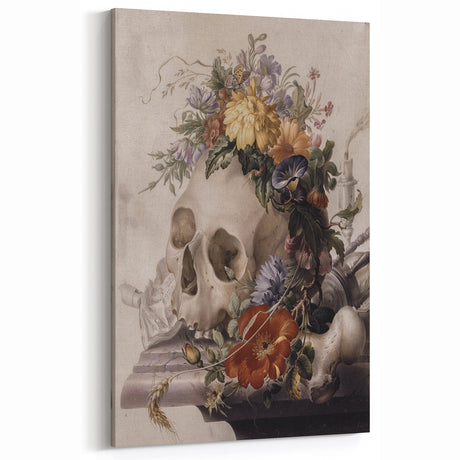 Skull with Floral Crown | Dark Academia Vintage Gothic Wall Art Print