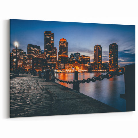 Boston Harbor Nightscape – Massachusetts Waterfront City Lights Wall Art