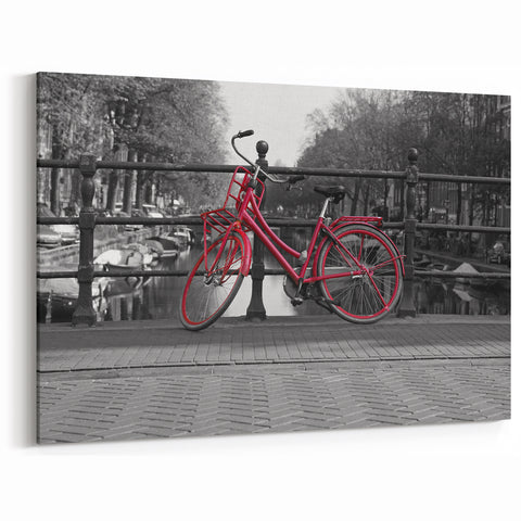 Amsterdam Art Prints - Red Bicycle on Canal Bridge Amsterdam Photography
