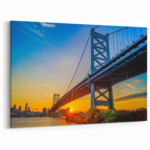 Modern Philadelphia Cityscape Art - Ben Franklin Bridge at Sunset