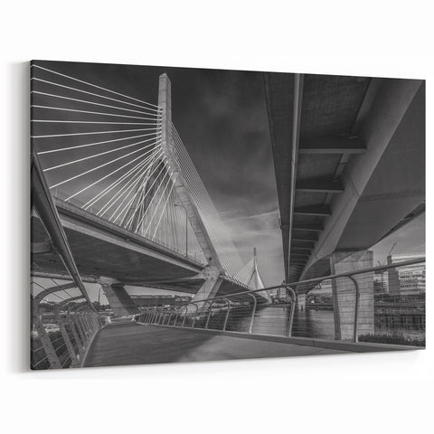 Boston Zakim Bridge Black and White – Massachusetts Cityscape Wall Art
