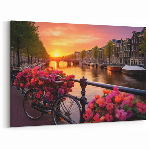 Amsterdam Wall Art - Sunset Over Canal with Bicycle Amsterdam Scenic Prints