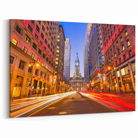 Modern Philadelphia Cityscape Art - Vibrant City Hall Night Scene