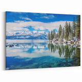 Winter Wonderland Lake Tahoe Art - Snow Covered Pines with Reflections Canvas Prints