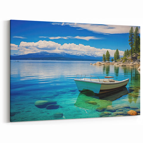 Crystal Waters Boat Art - Lake Tahoe Calm Reflections Canvas Prints