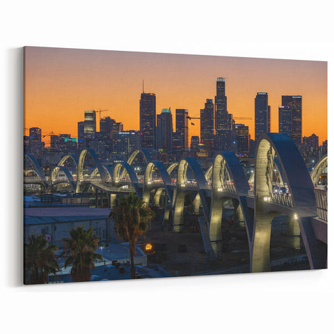Sunset Over LA Bridge - Illuminated Arches and Downtown Skyline