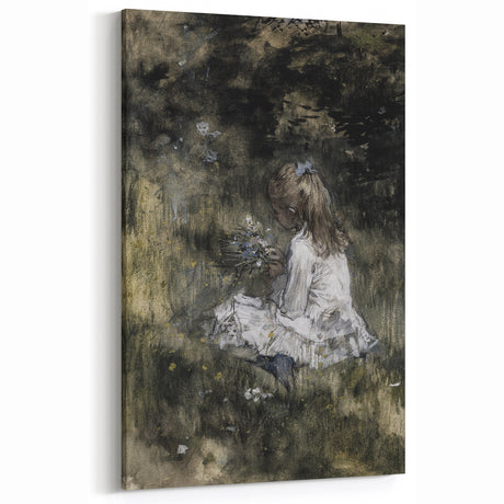 Dark Academia Wall Art - Thoughtful Girl with Flowers for Moody Decor